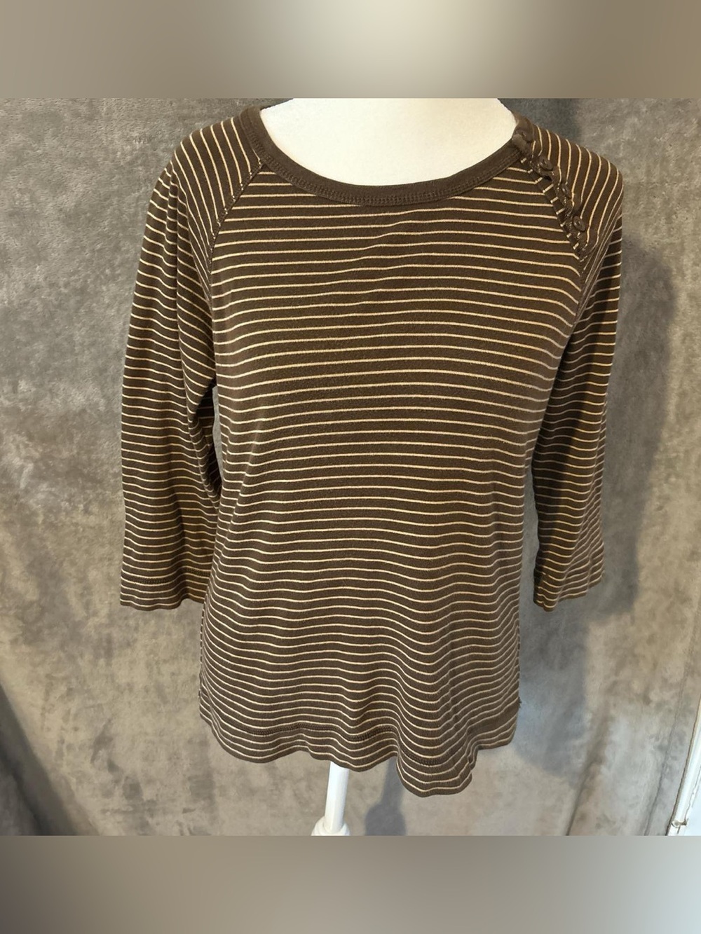 Vintage 90s Polo Ralph Lauren Brown Stripped 3/4 sleeve Shirt with Buttons